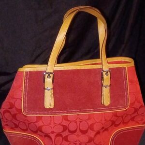 Coach Red and Tan Women's Tote Bag